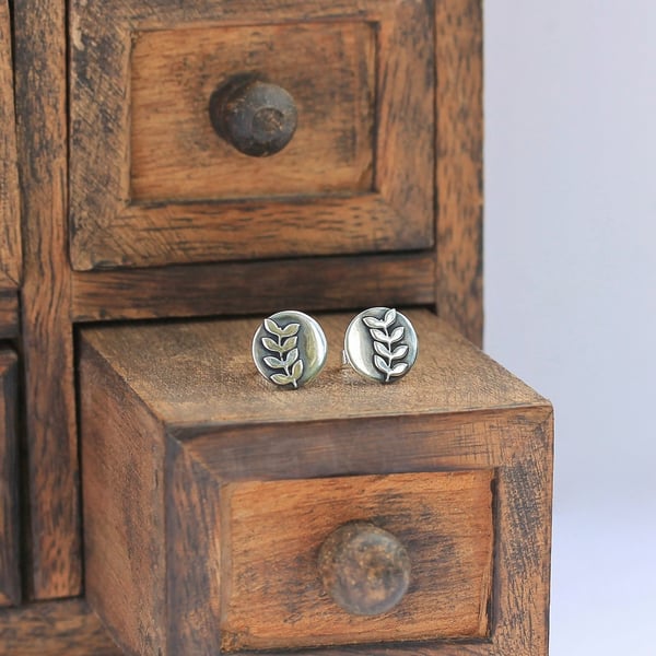 Silver Floral Earrings - Silver Stud Earrings - Rowan Leaf Earrings 