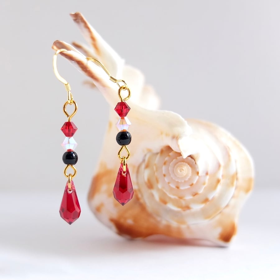 Ruby Red Swarovski Crystal Teardrop Earrings - Handmade In Devon.
