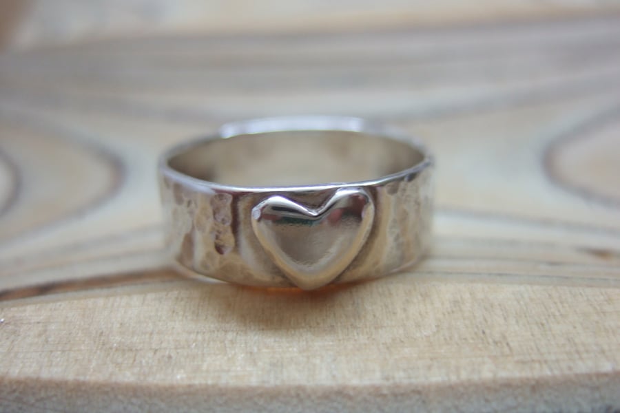 Sterling Silver Hammered Band with Heart