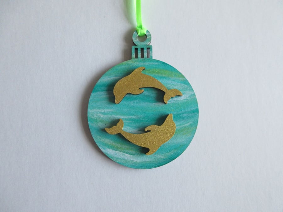 Dolphin Christmas Tree Bauble Hanging Decoration Underwater Ocean Scene