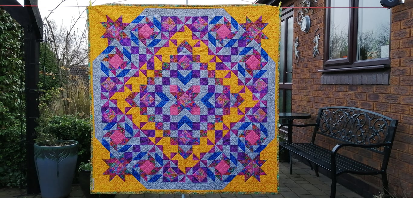 Handmade Colourful Patchwork Quilt by Diane Davis 60" sq 153cms