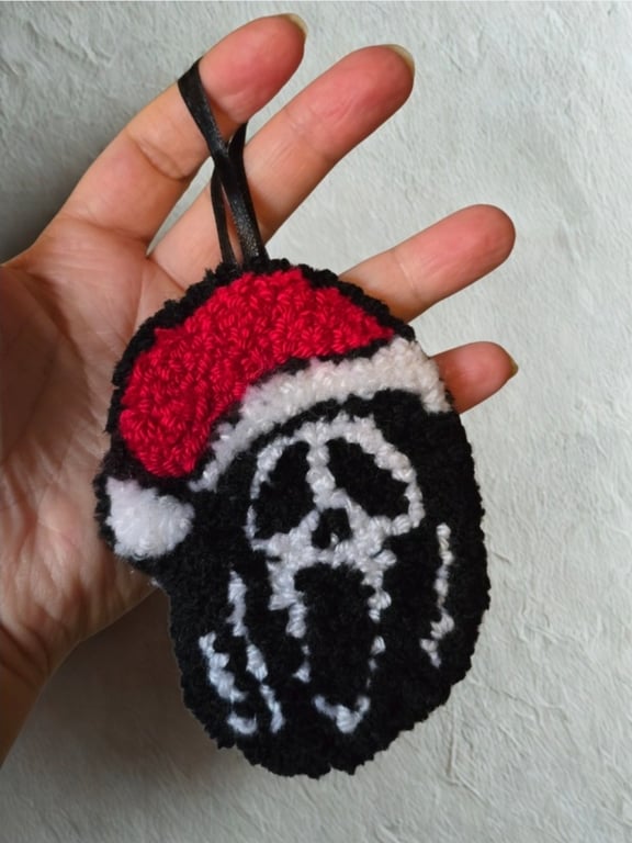 Punch Needle Ghostface Christmas tree santa hat decoration