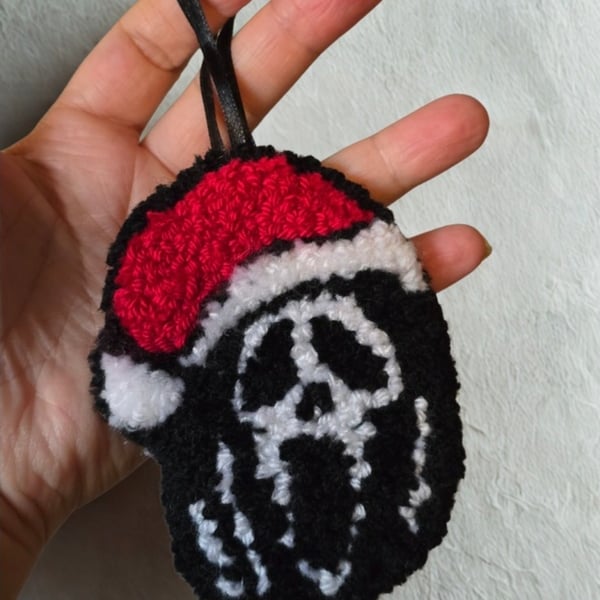 Punch Needle Ghostface Christmas tree santa hat decoration