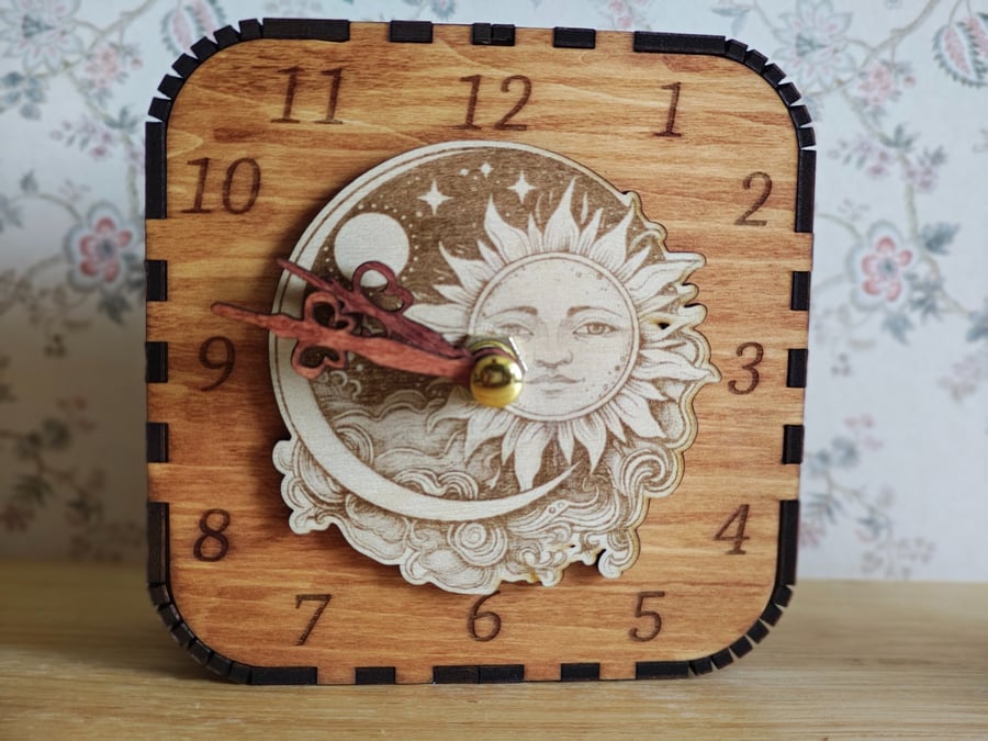 Wooden sun and moon clock