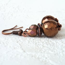 Copper earrings with copper colour crystal
