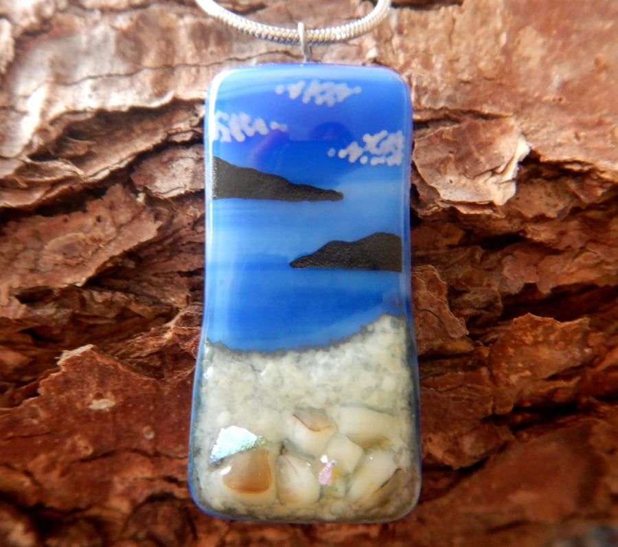Handmade Fused Glass 'Seascape' Pendant