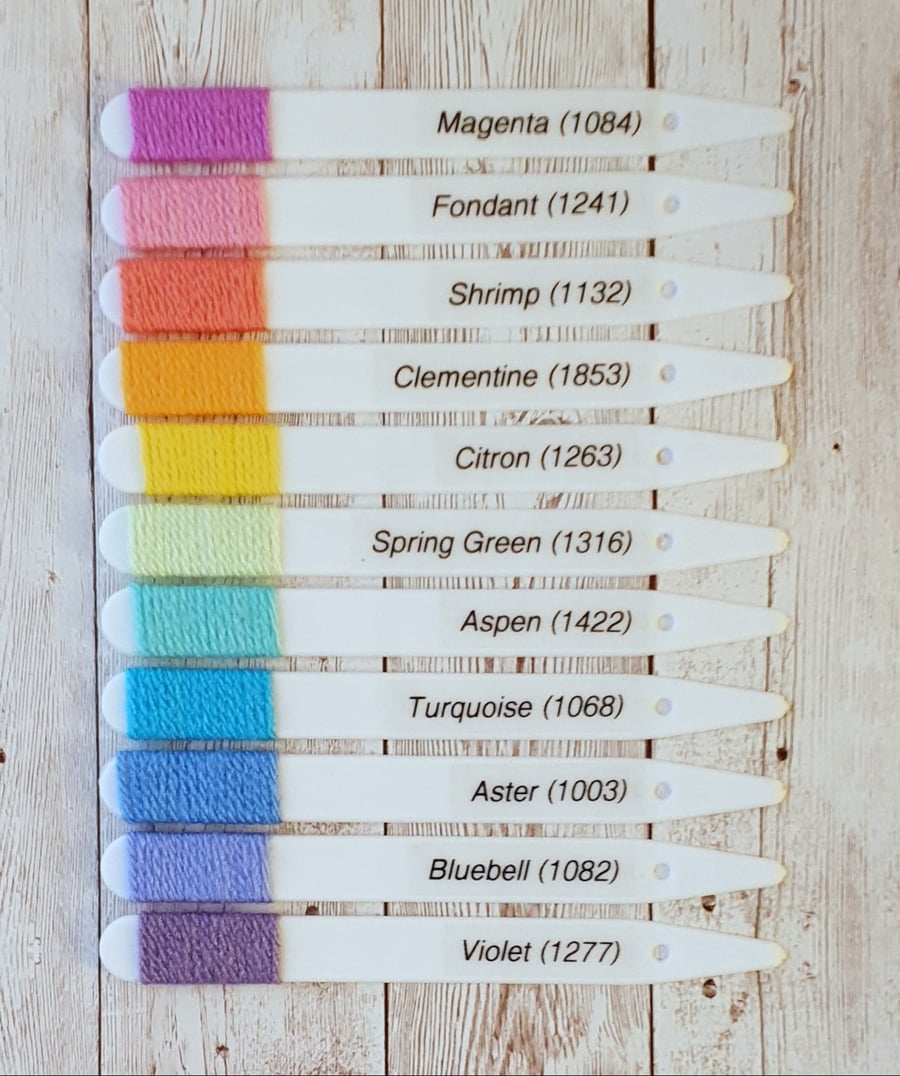 11 Stylecraft Special DK colour sample sticks - a long rainbow