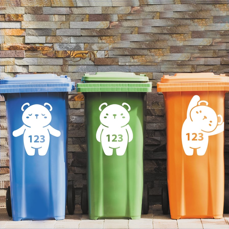 Personalised Bear Wheelie Bin Sticker - Bear Silhouette With Custom House Number