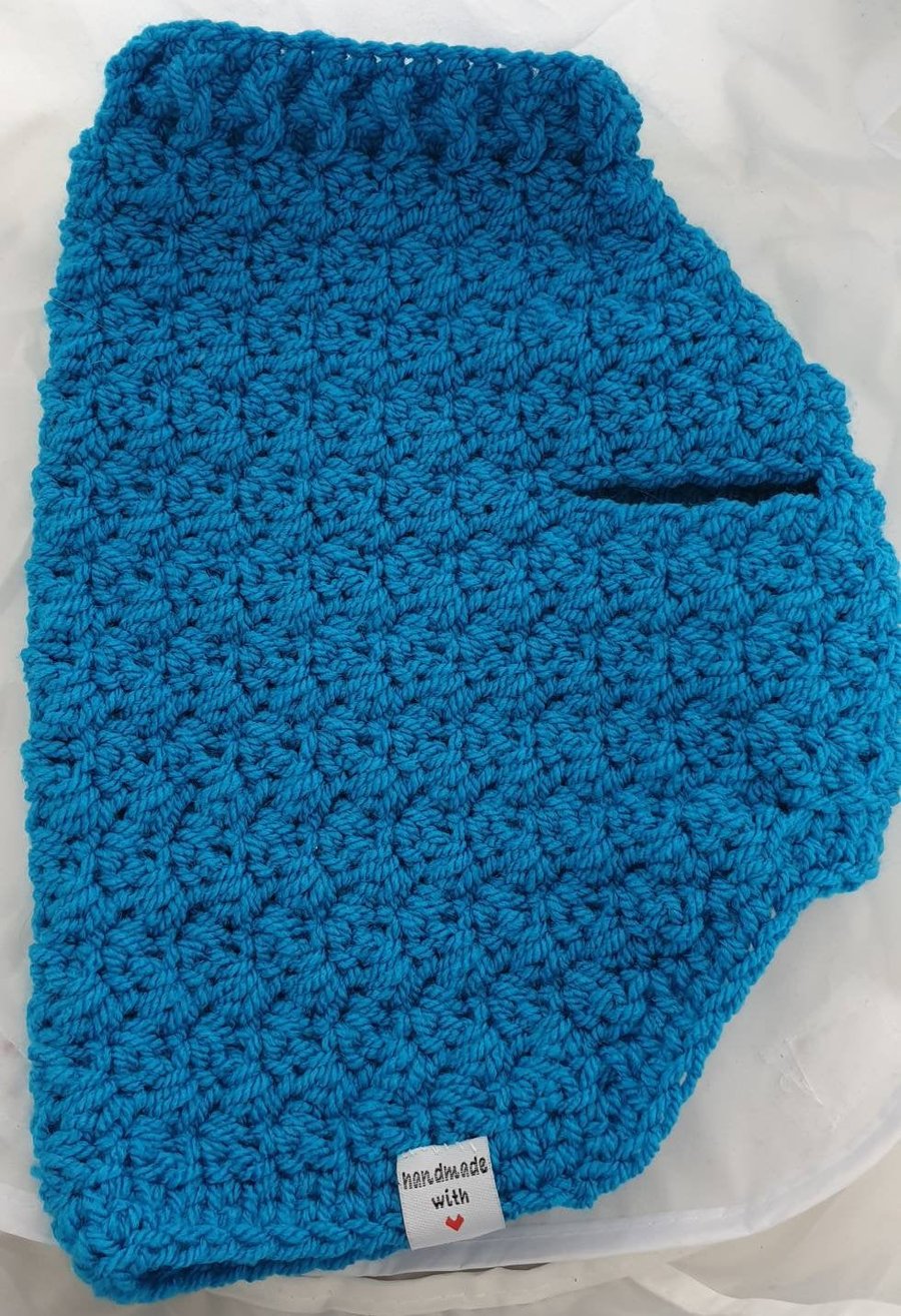 Kingfisher blue dog sweater, jumper for small dog or puppy