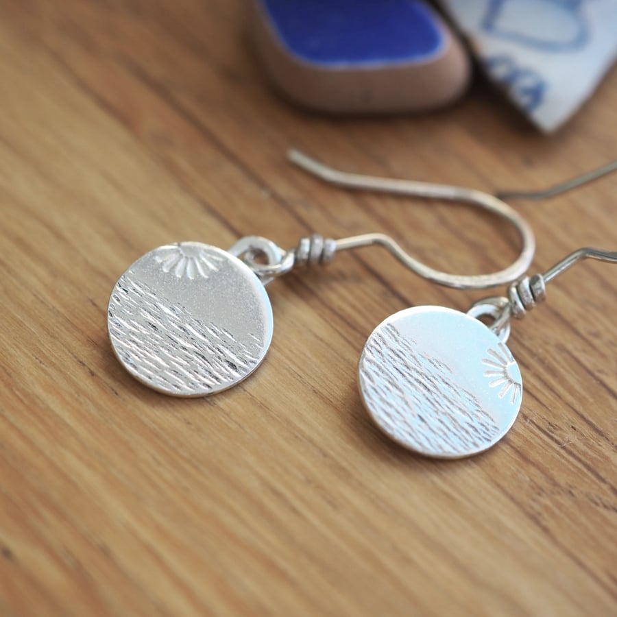 ARC Earrings, Silver Sun and Sea dangle earrings, summer jewellery