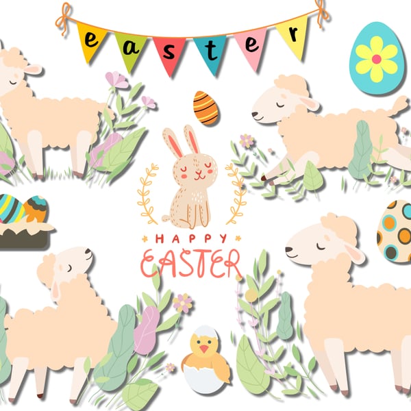 Easter Card Sheep Rabbit & Chick 