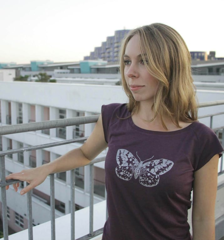 Silver Moth womens printed bamboo raglan T shirt  aubergine and silver