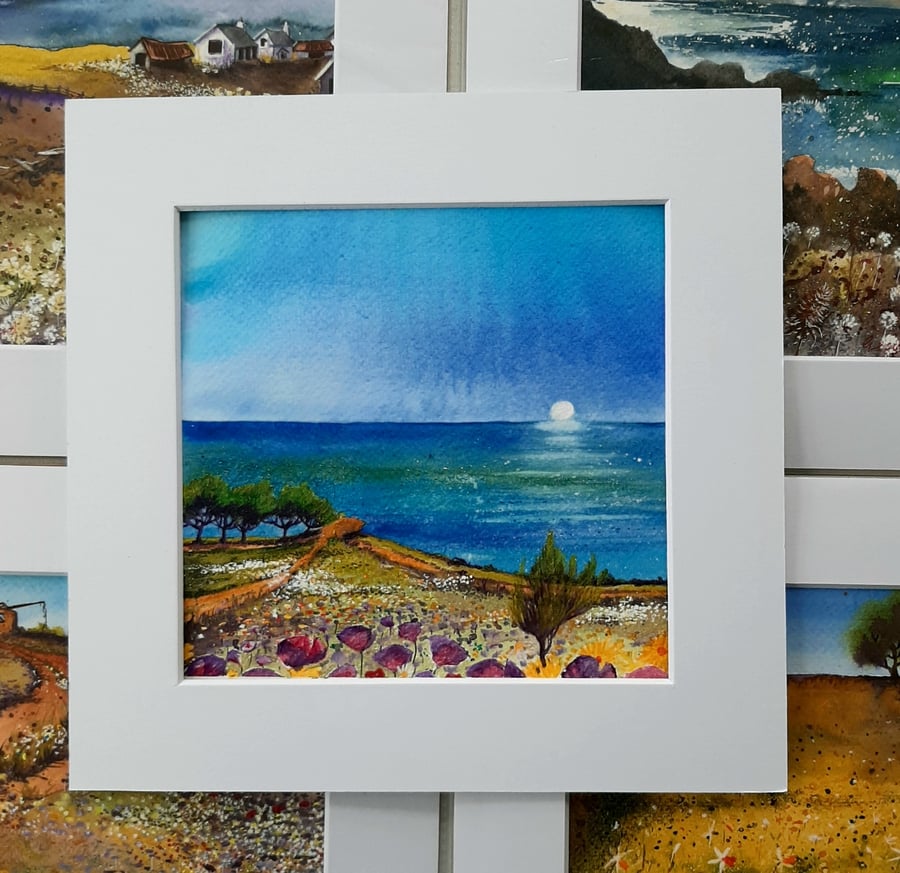 Handpainted Watercolour Landscape Painting Of A Sandy Hiking Trail. 