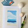 Original mixed media art card coastal view seascape summer beach