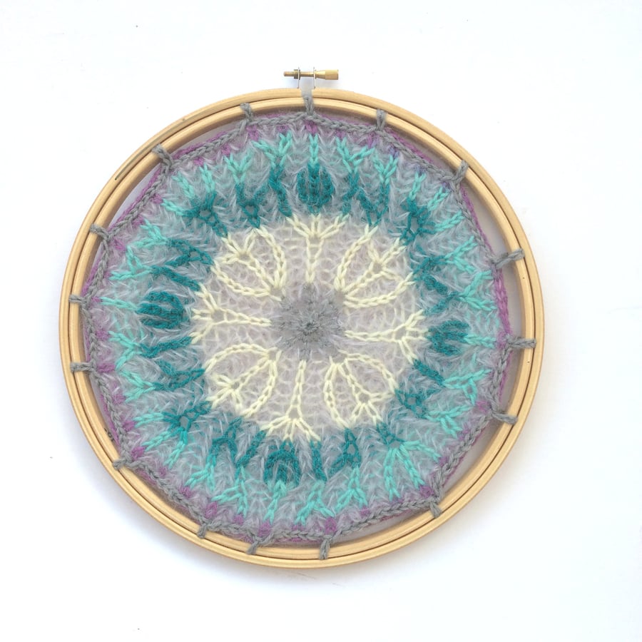 Valentine Hearts Knitted Textile Wall hanging 10" Mandala