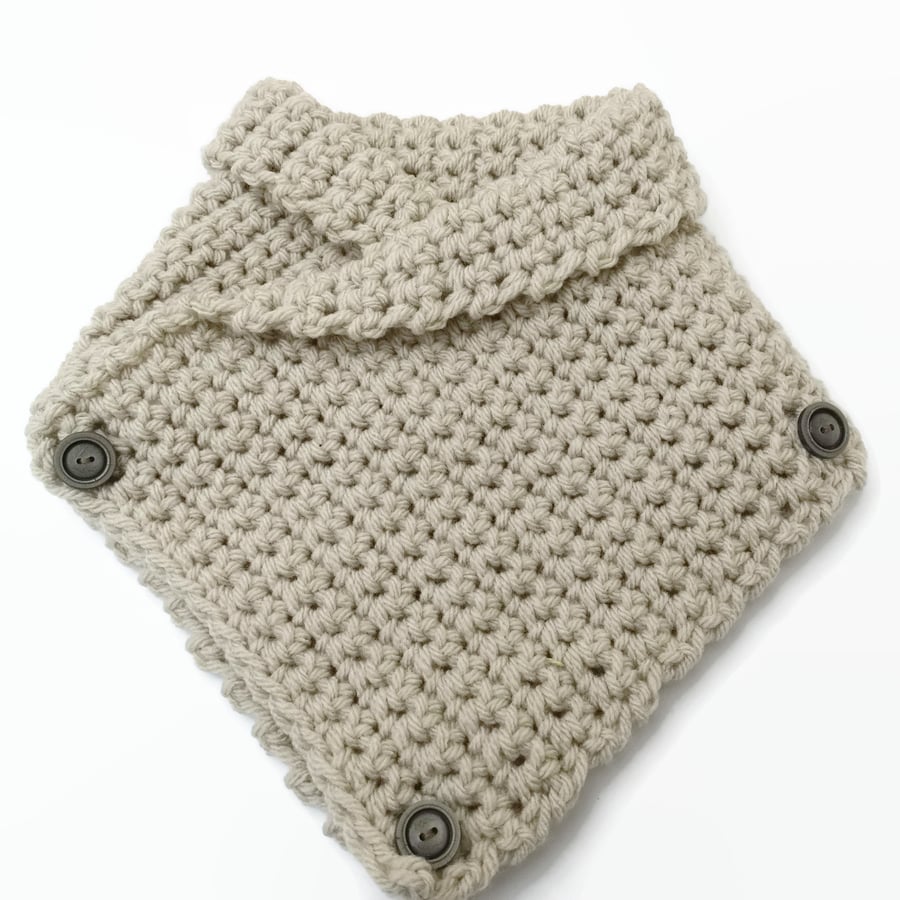 Buttoned Crochet Neck Warmer Beige Parchment