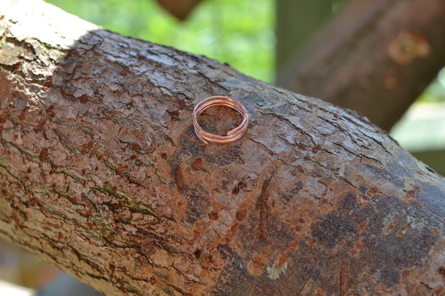 Copper Hammered Wire Wrapped Ring Size 0 Uk