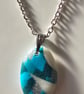 Oval teal pattern necklace