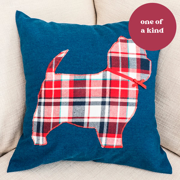 18" square Westie appliqué cushion pillow cover West Highland terrier Scottie
