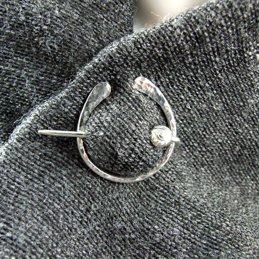 Penannular Brooch with Spiral. Shawl Pin, Sterling Silver Celtic Clasp for Wrap