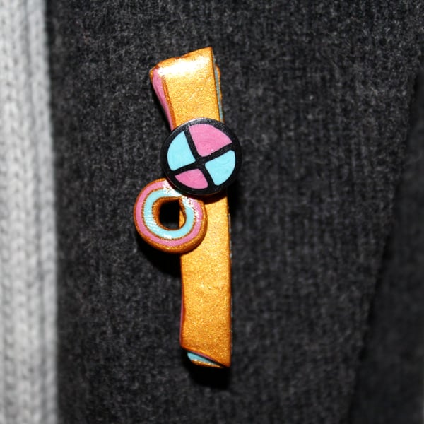 Art Deco Miniature Polymer Clay Brooch - Pin Badge - Unique and Unusual !.