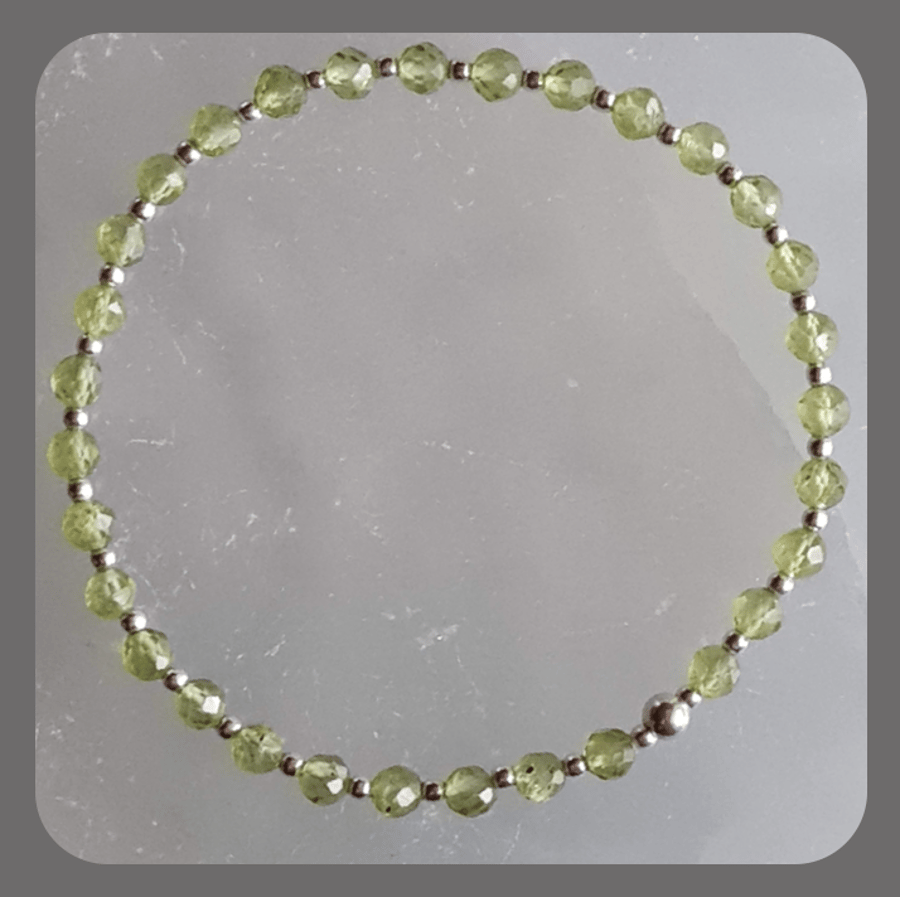 Beautiful Delicate Peridot and Sterling Silver Beaded Stacker Bracelet