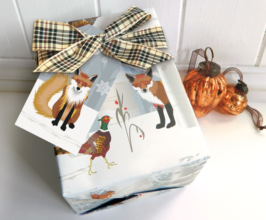 Fox and Pheasant Christmas Gift Wrapping Paper Set