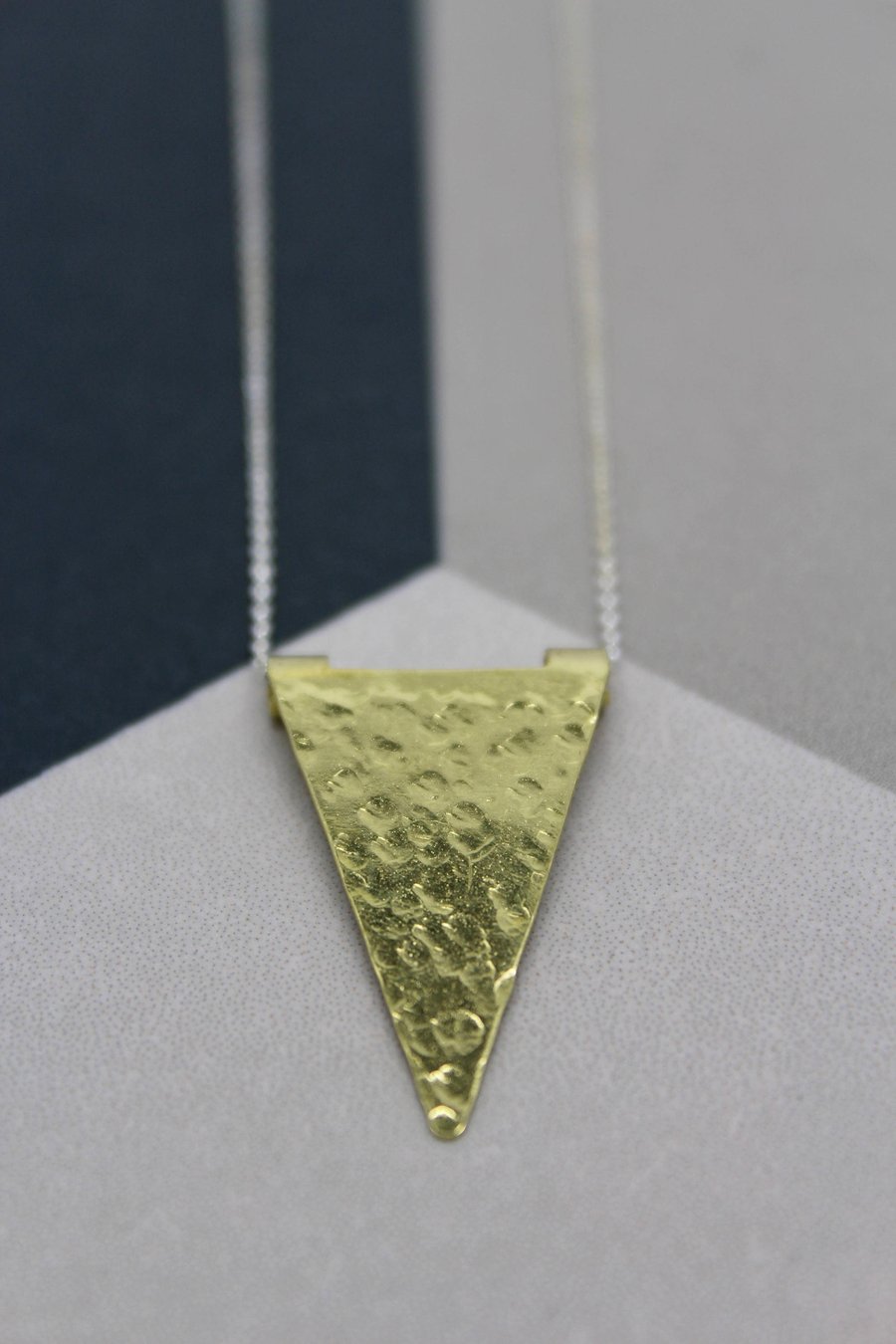 gold triangle necklace, geometric necklace, gold brass triangle pendant