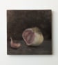 Small Original Oil Painting - 4x4 Garlic Kitchen Wall Art 