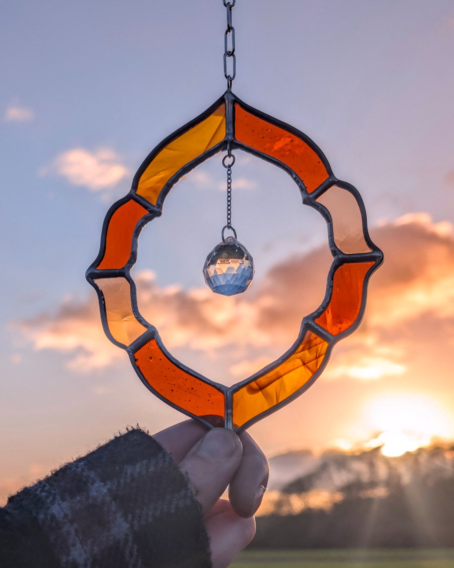 Framed Crystal Drop, Amber - Stained Glass Suncatcher
