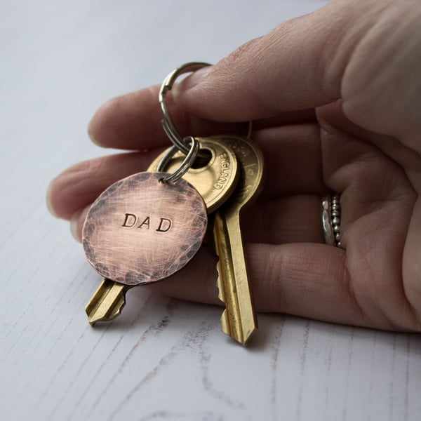 Copper Disc Stamped Personalised Keyring, keepsake gift, Father's Day gift
