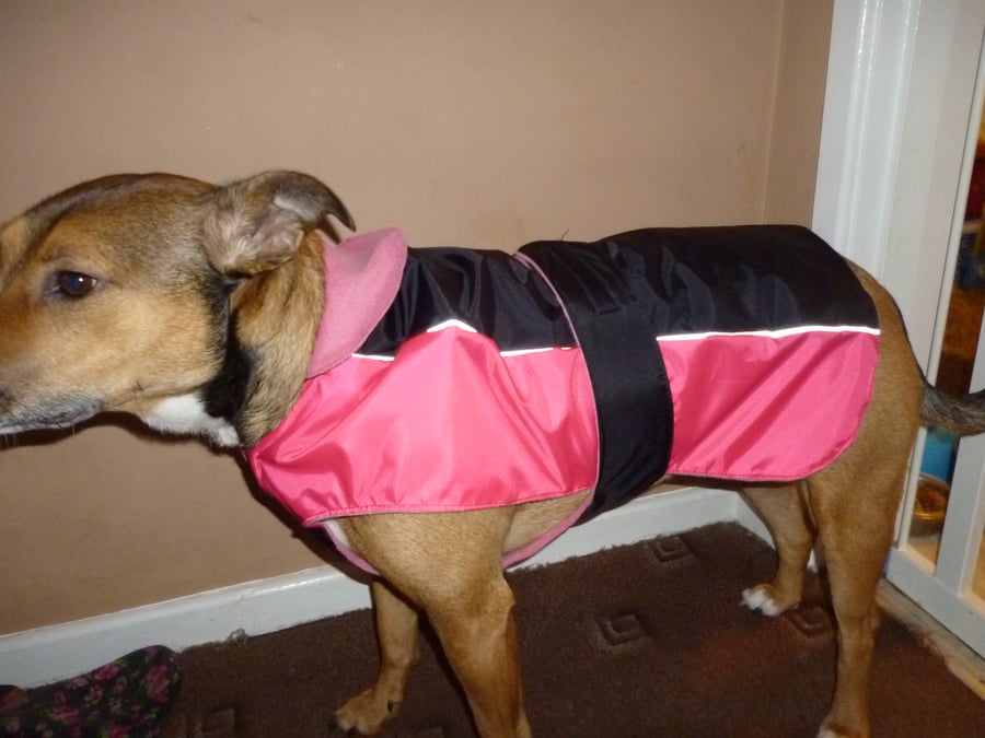 Dog coat -x small hi pink & black- suits chihuahua, small terrier etc