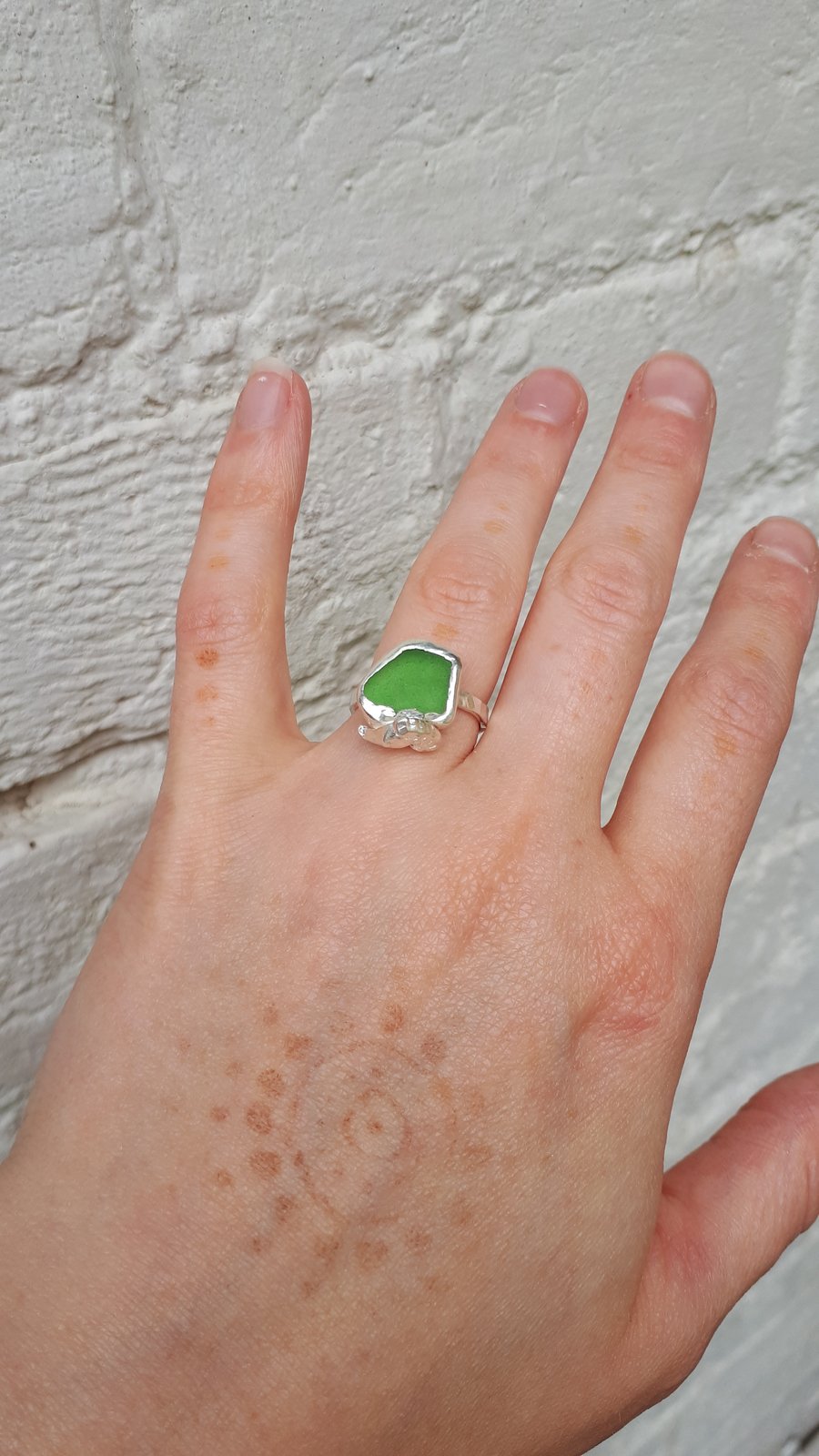 Moss green sea glass ring 