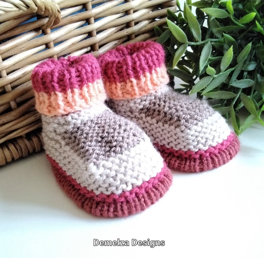 Designer Baby Boy's Hand Knitted Booties-Socks 3-6 months size 