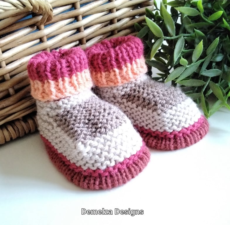 Designer Baby Boy's Hand Knitted Booties-Socks 3-6 months size 