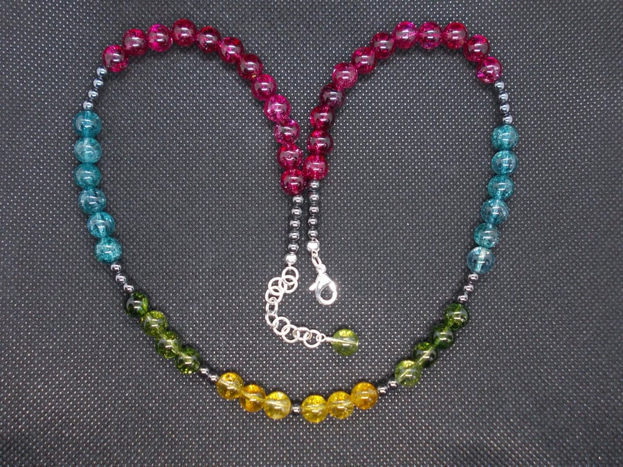 SALE - Multi-colour crackled quartz necklace