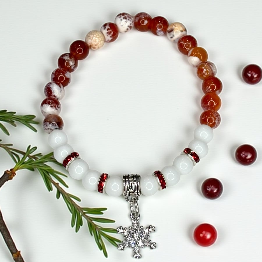 Snowflake Charm Bracelet, Stocking filler, Secret Santa gift,