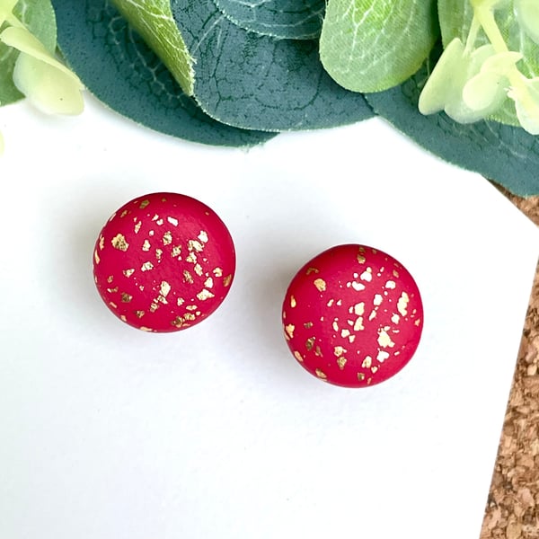 Red & Gold Galaxy Stud Earrings 