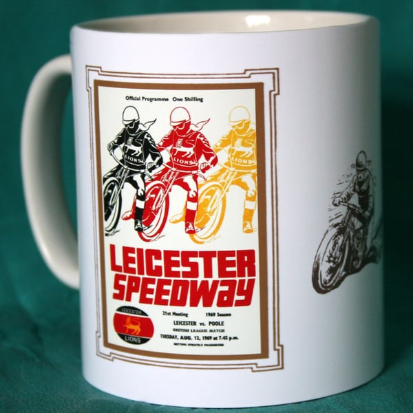 Speedway mug Leicester v Poole 1969 vintage programme design mug