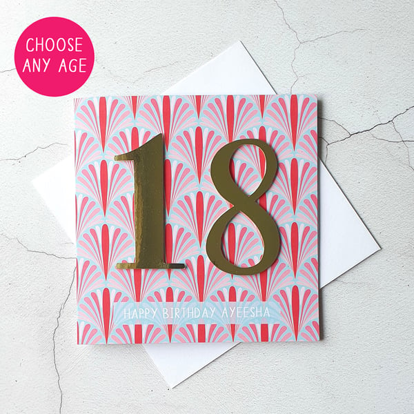 Pink Personalised Age Card, Card for Her