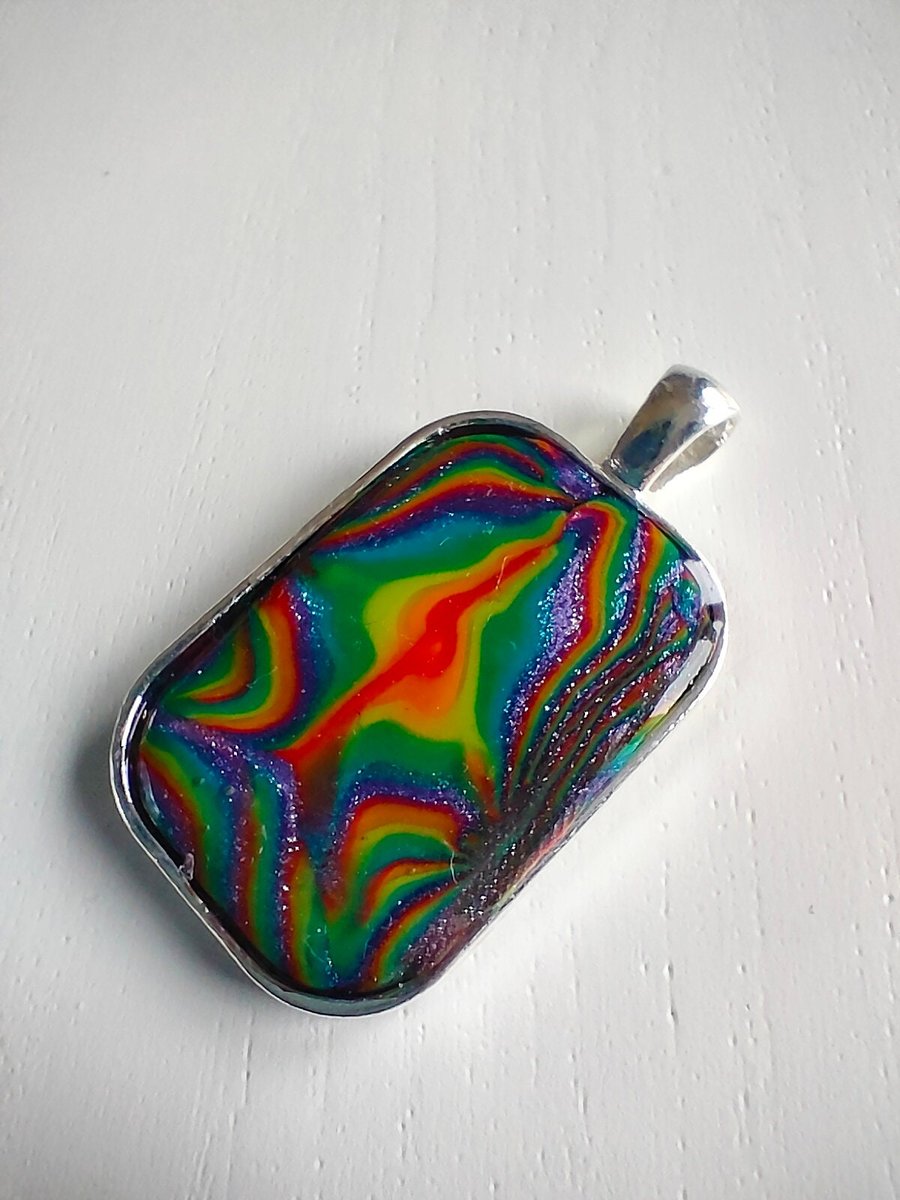 Dark Psychedelic Rectangular Rainbow Pendant