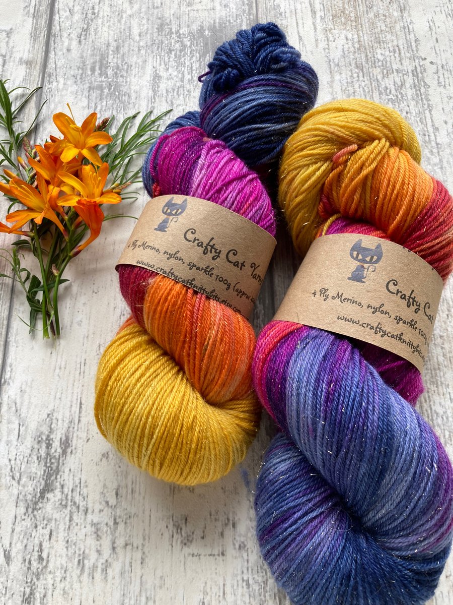 Hand dyed knitting yarn 4 ply Merino Sparkle Forever Autumn 100g