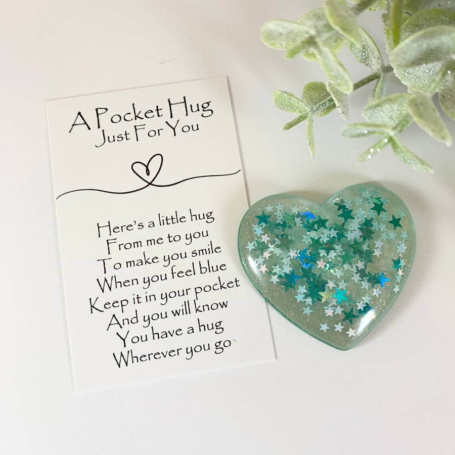 Forget Me Not Glitter Resin Pocket Hug Heart & Card