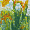Yellow Iris Original Hand Pressed Linocut Print Ltd Edition