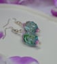 Murano Style Pink and Blue Floral Earrings - Image 3