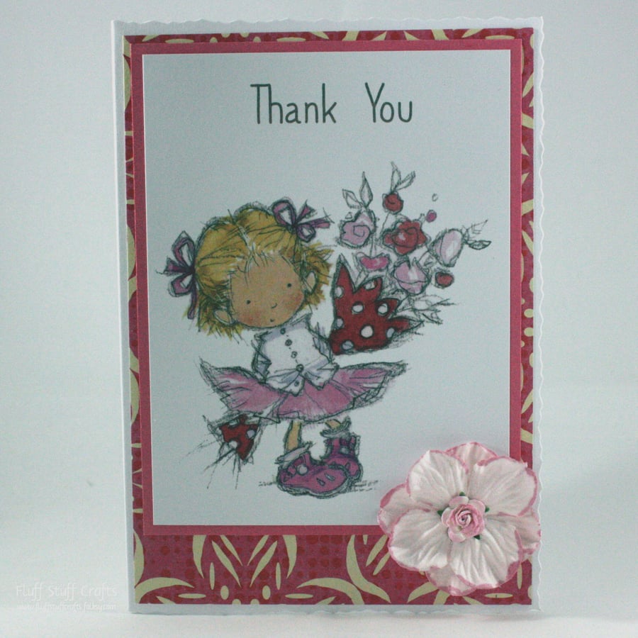Thank you card - girl with bouquet of flowers