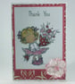 Thank you card - girl with bouquet of flowers - Image 1