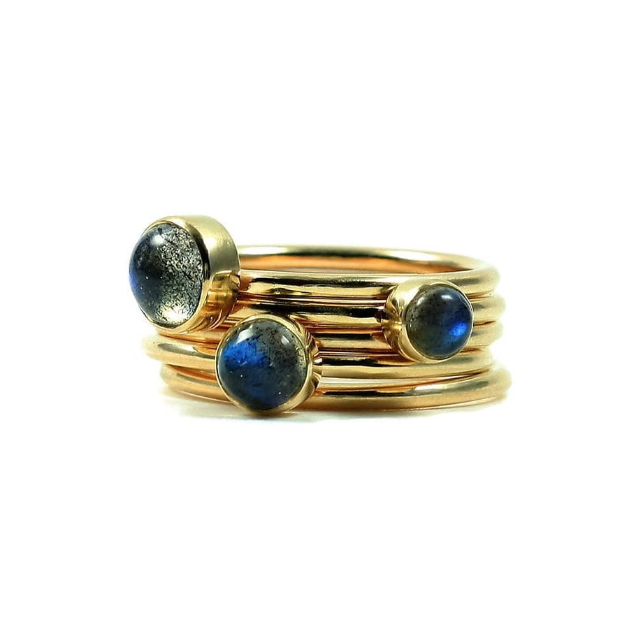 Labradorite Gold Stacking Universe Rings