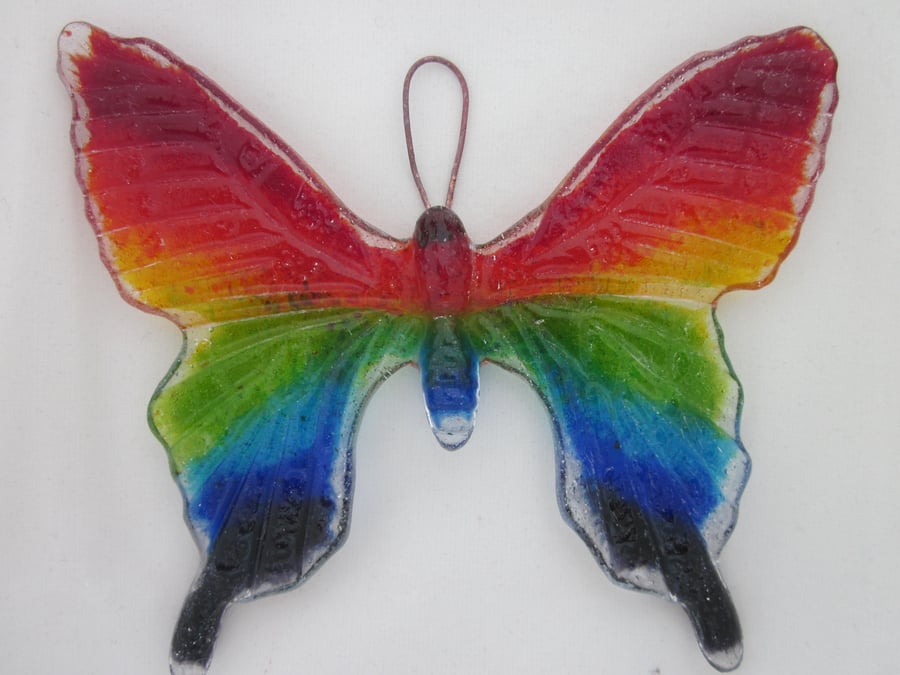 Handmade cast glass butterfly - Rainbow flutter - suncatcher