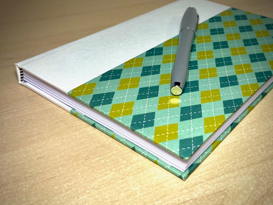 A5 Quarter-bound Hardback Lined Notebook with green check cover